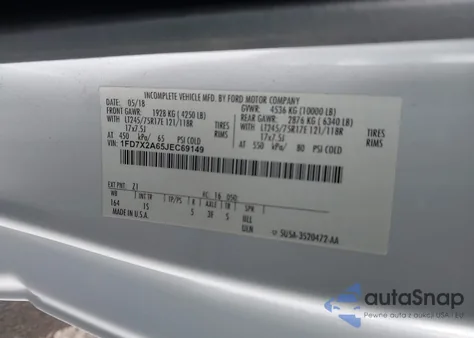 2018 Ford F-250 Xl z USA, uszkodzony, nr VIN 1FD7X2A65JEC69149